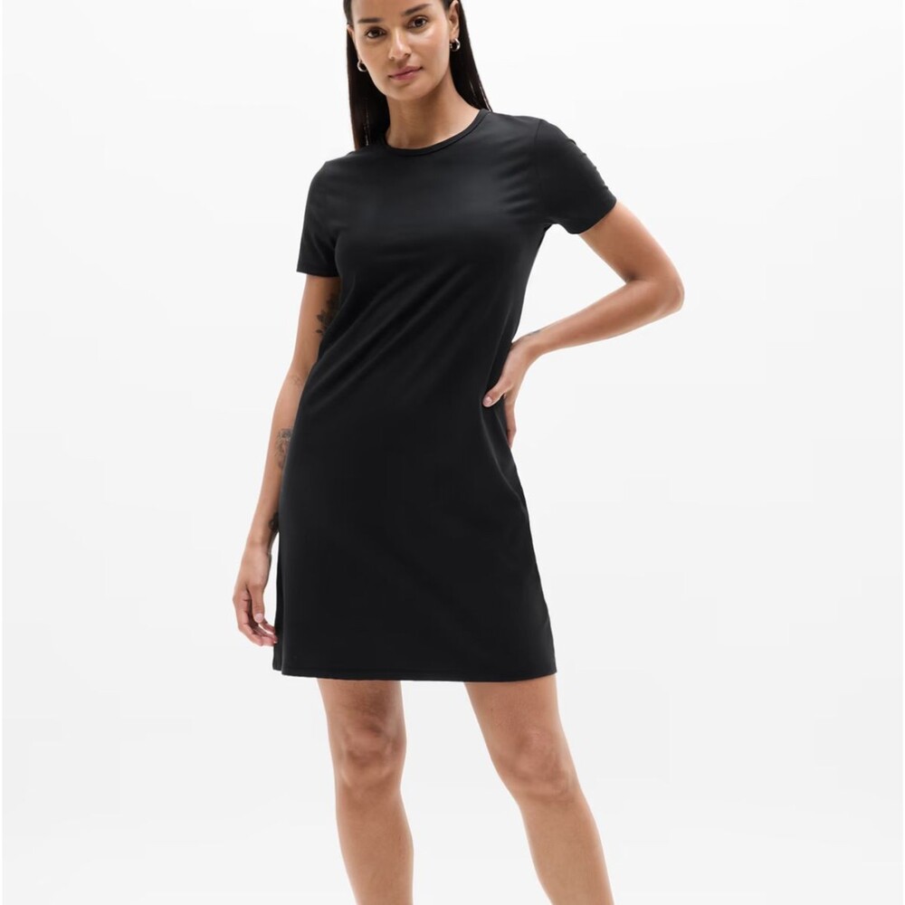 Athleta Black Essential Tee Dress Supima Cotton with Stretch Size Small Tall